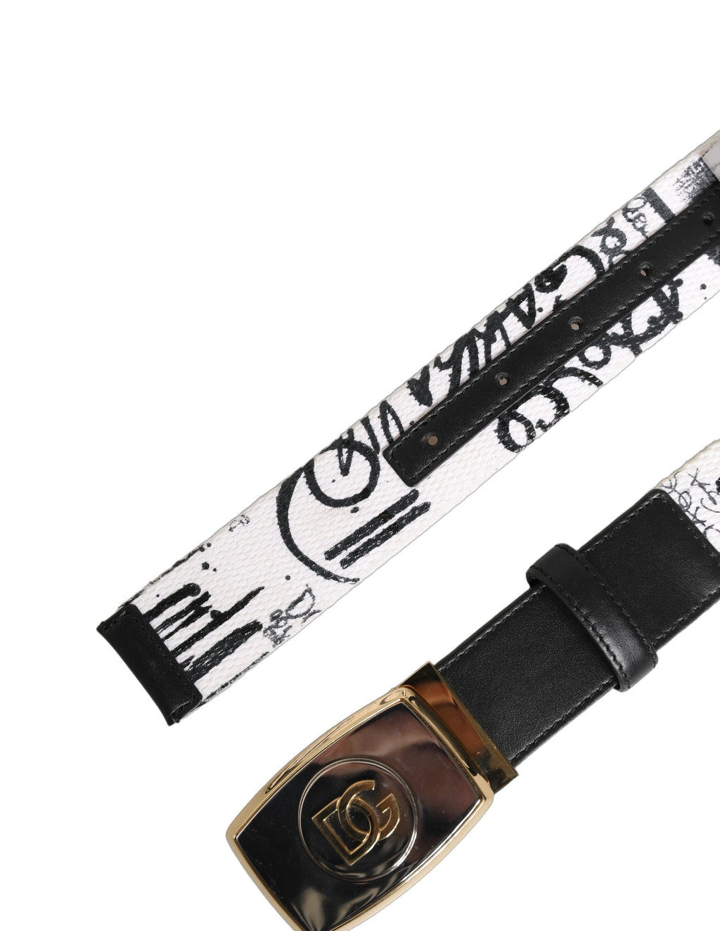 White Graffiti Print Gold Metal Buckle Belt