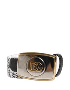 White Graffiti Print Gold Metal Buckle Belt