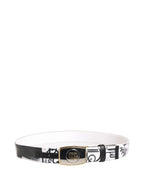 White Graffiti Print Gold Metal Buckle Belt