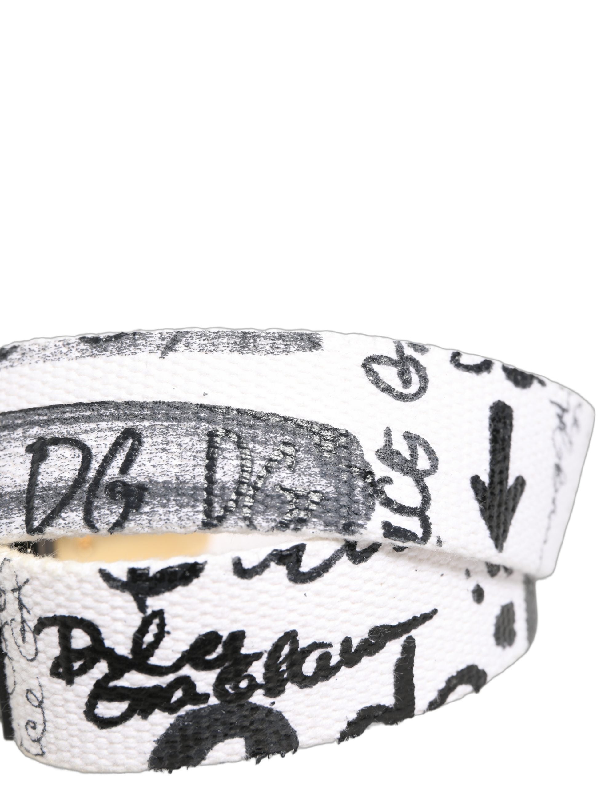 White Graffiti Print Gold Metal Buckle Belt