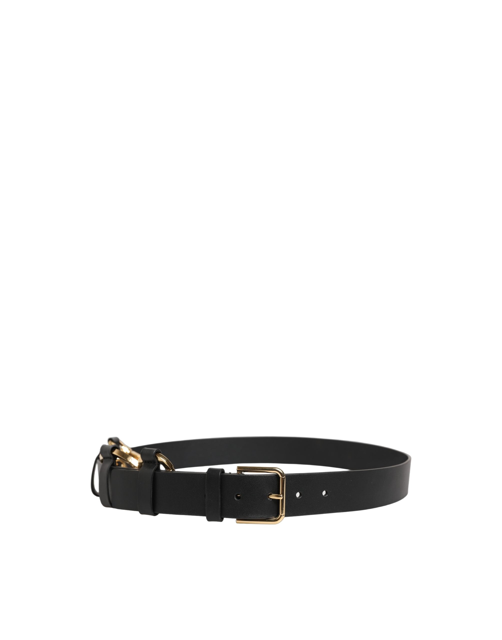 Black Calf Leather Gold Metal Buckle Men Belt