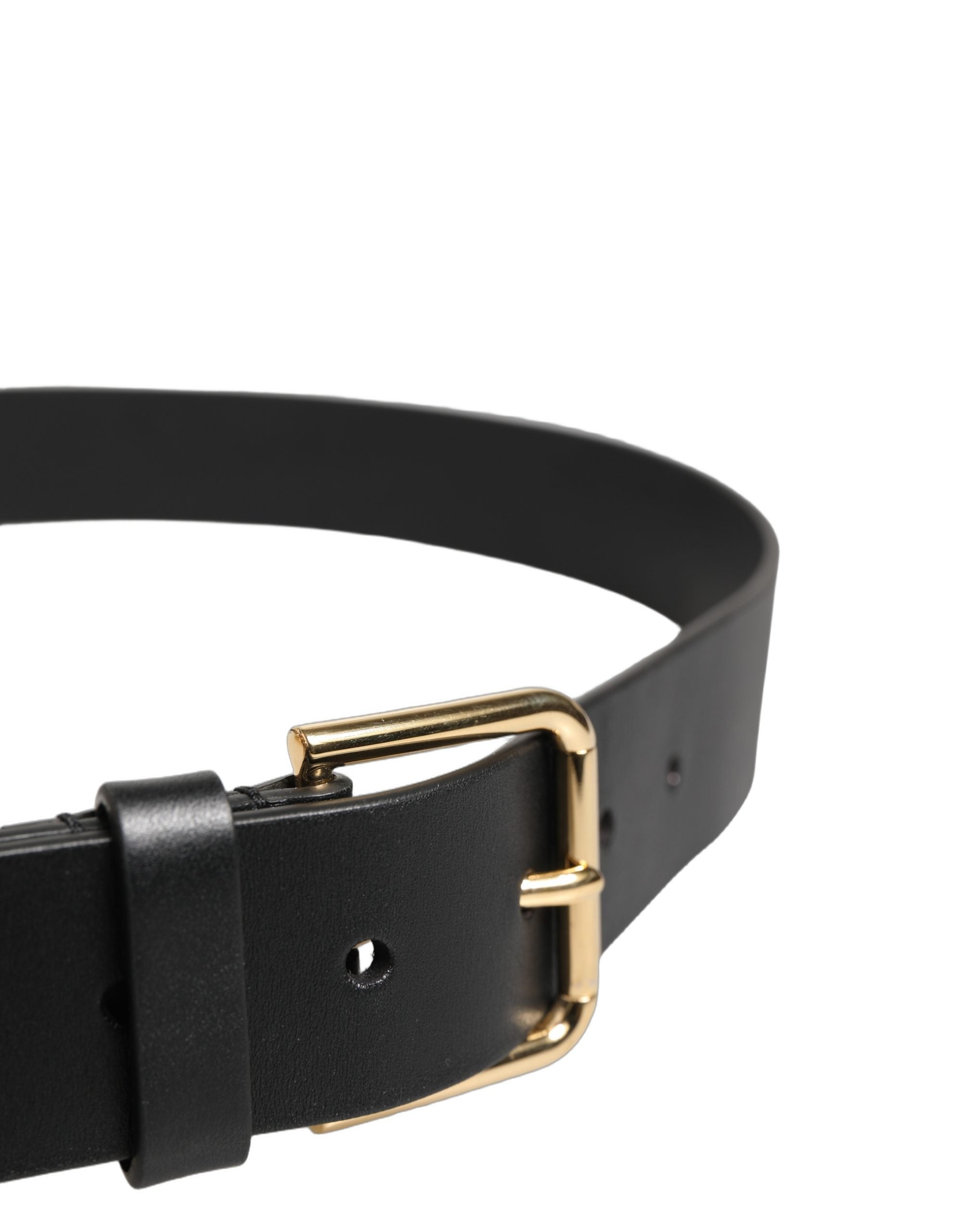 Black Calf Leather Gold Metal Buckle Men Belt