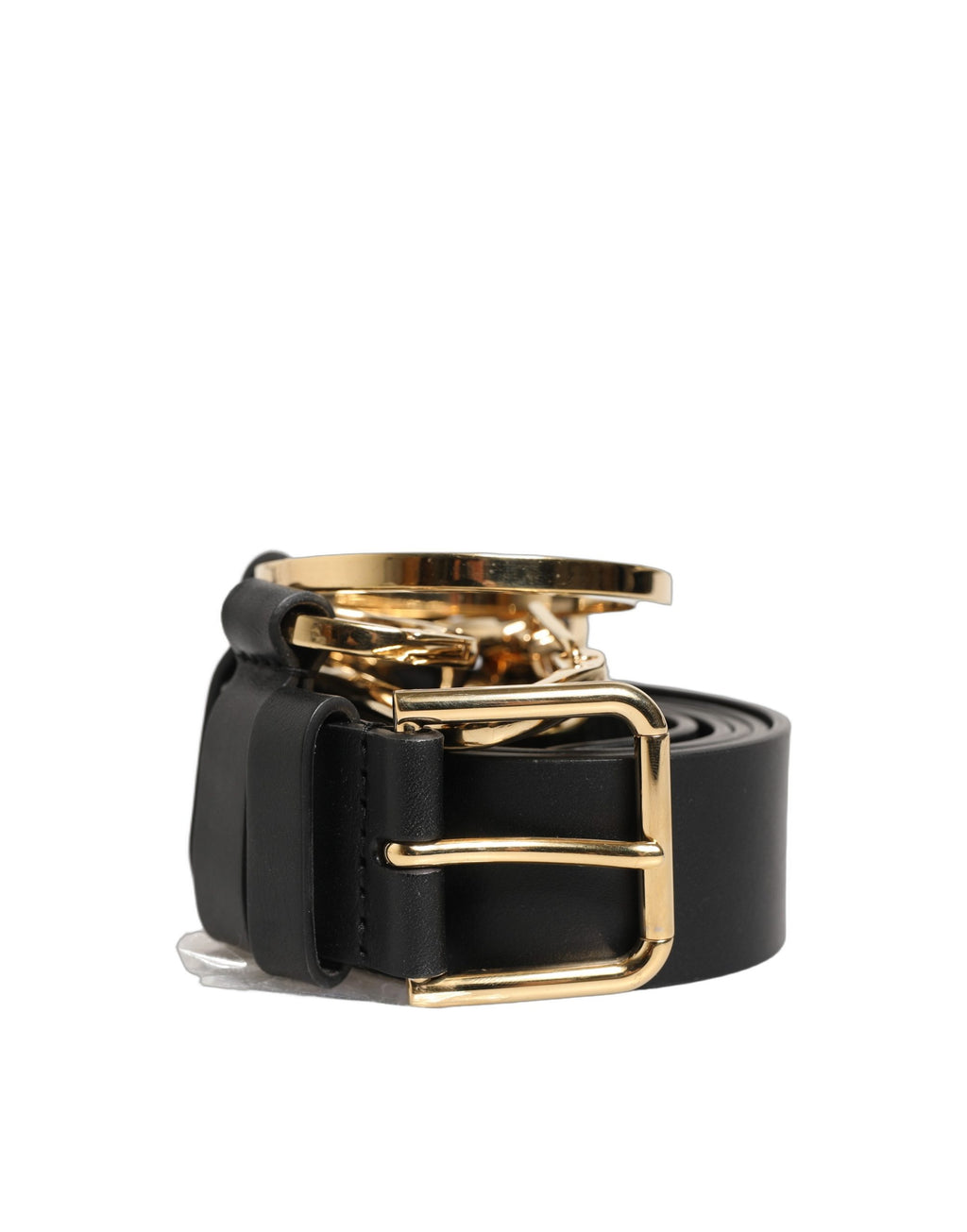 Black Calf Leather Gold Metal Buckle Men Belt