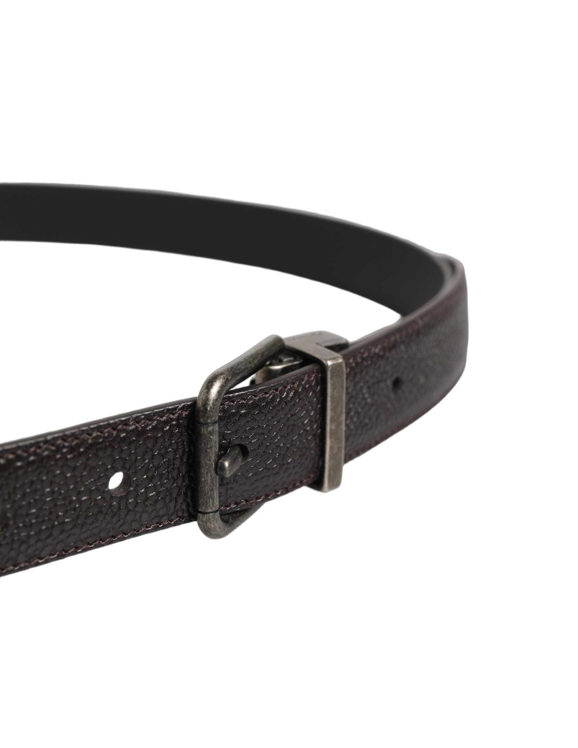 Brown Calf Leather Vintage Style Silver Buckle Belt