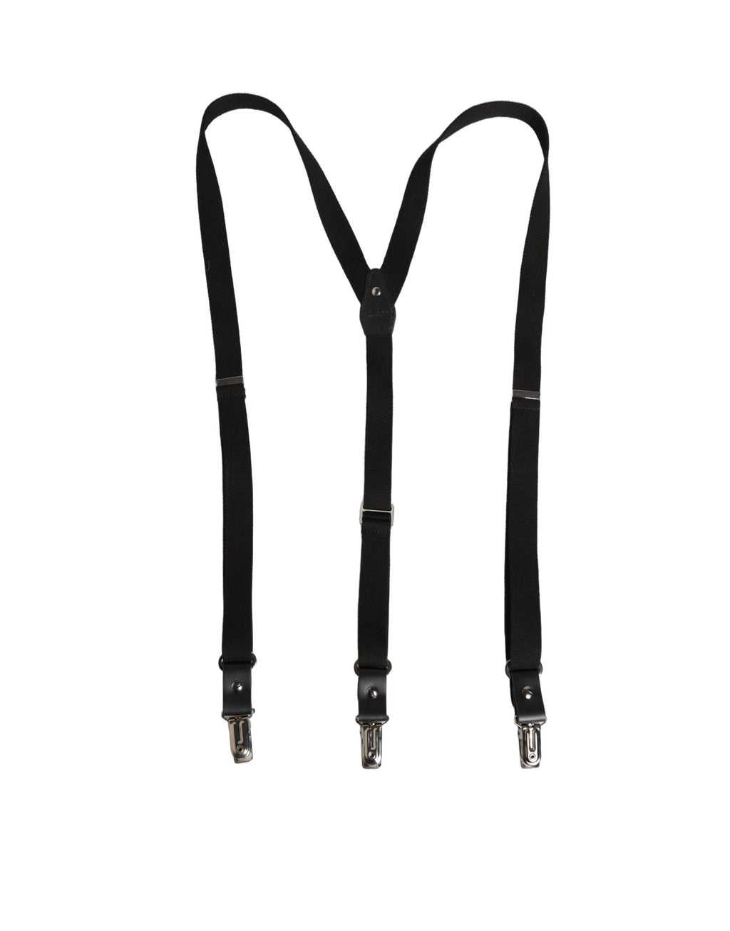 Black Cotton Leather Elastic Y-back Metal Clips Suspender