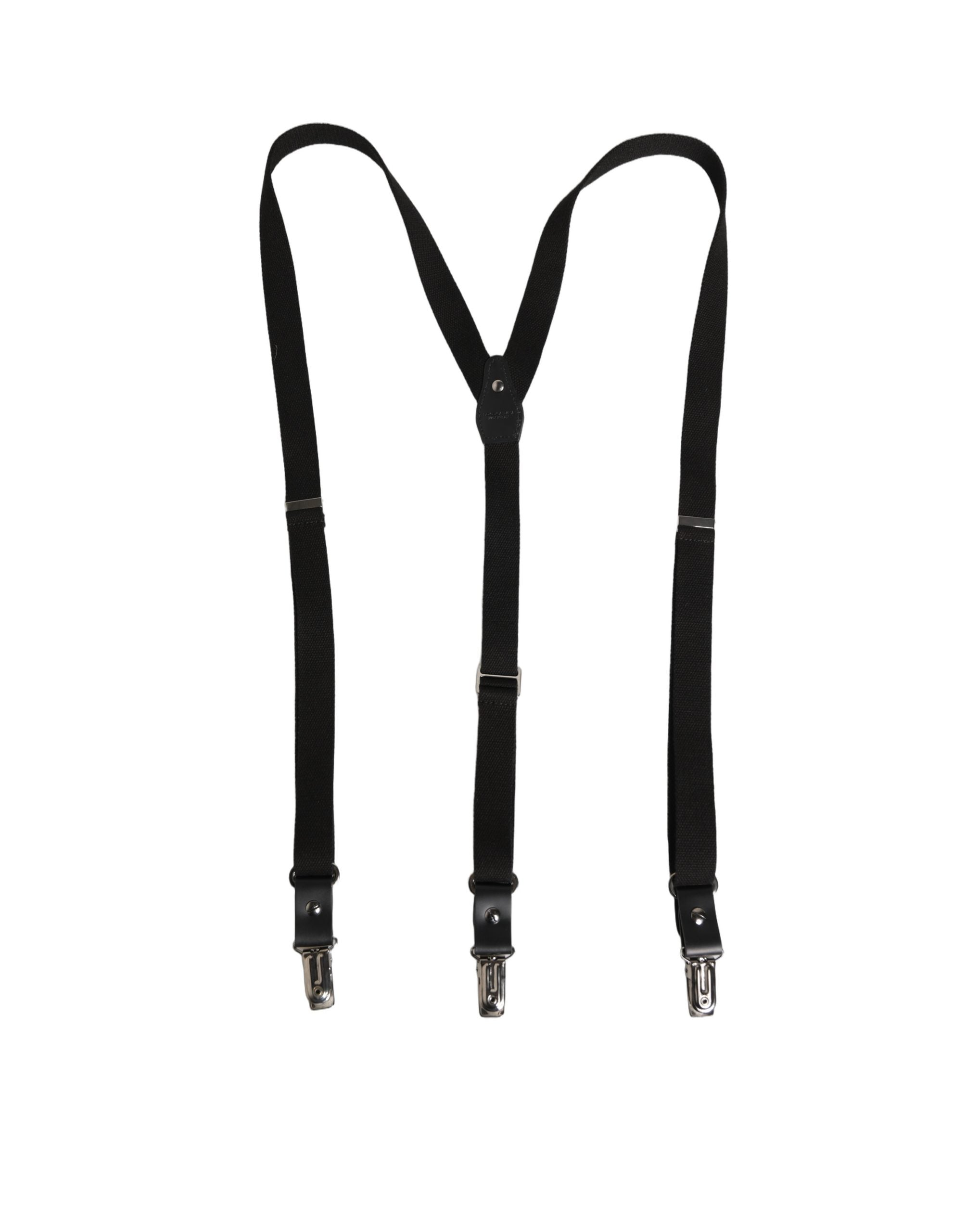 Black Cotton Leather Elastic Y-back Metal Clips Suspender