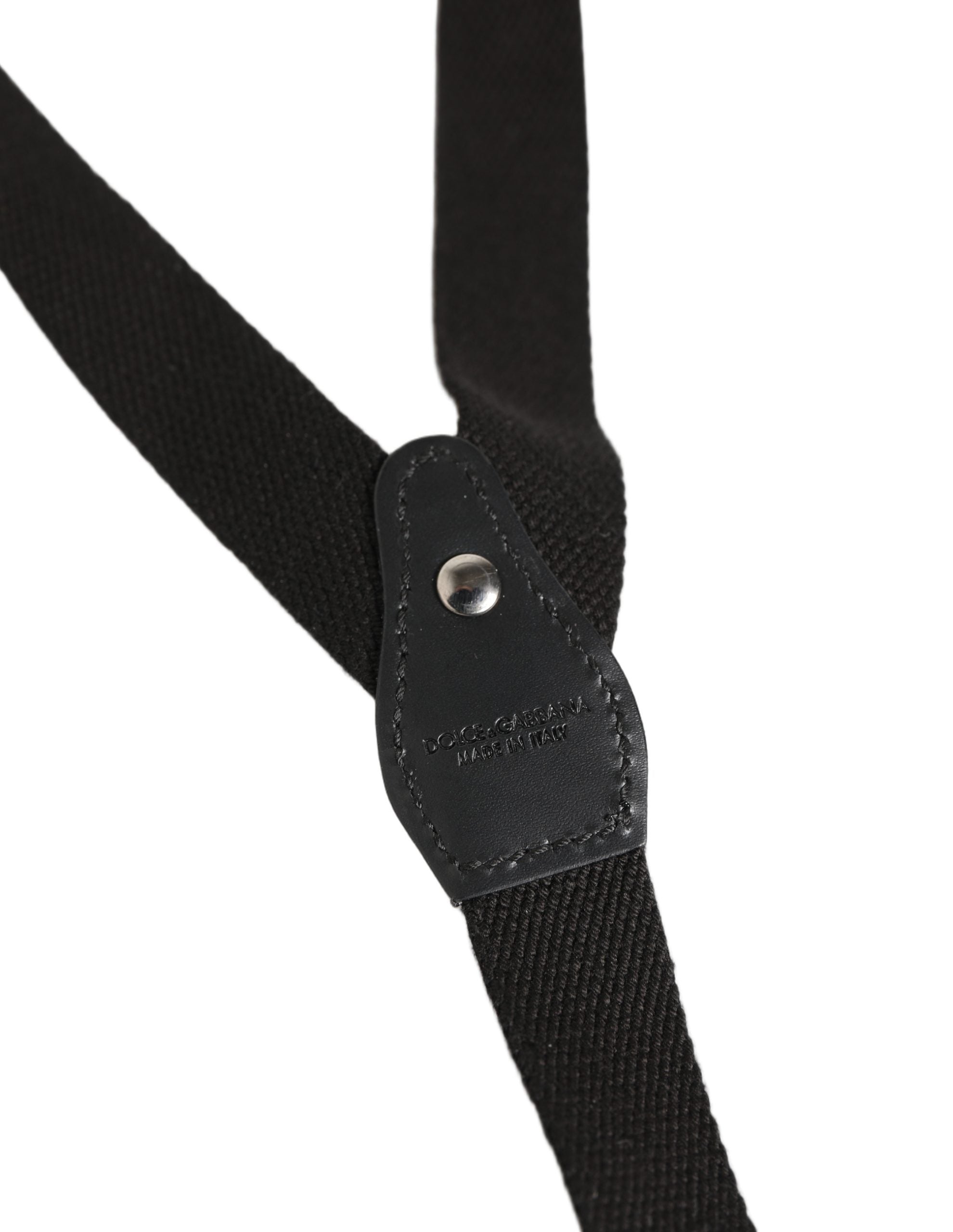 Black Cotton Leather Elastic Y-back Metal Clips Suspender