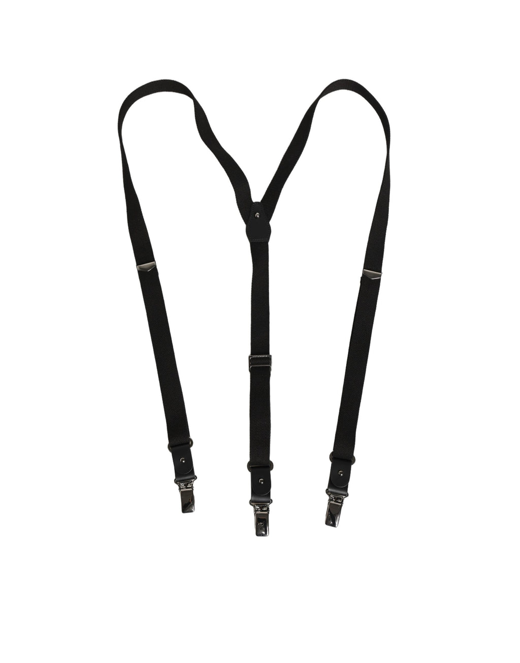 Black Cotton Leather Elastic Y-back Metal Clips Suspender