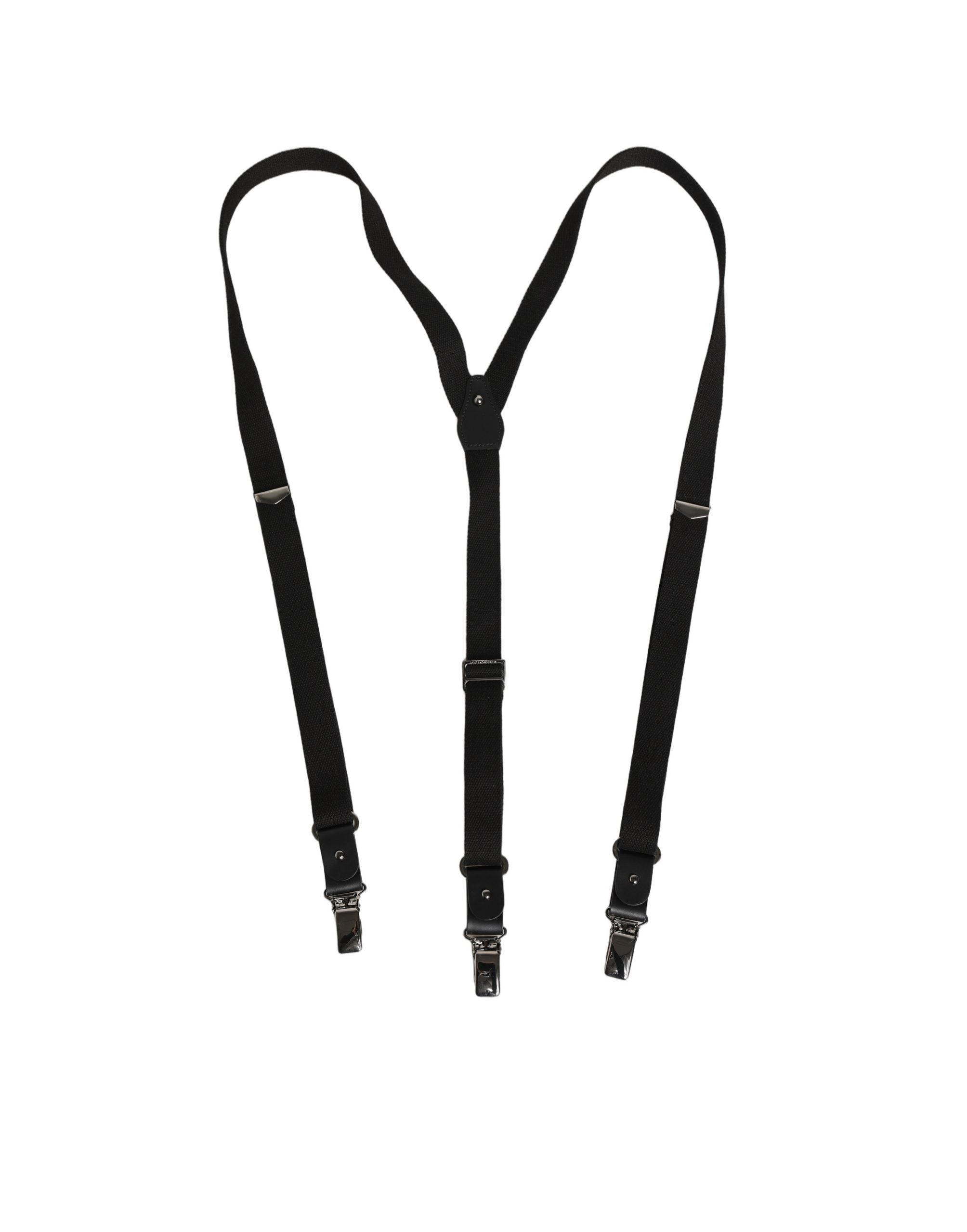 Black Cotton Leather Elastic Y-back Metal Clips Suspender
