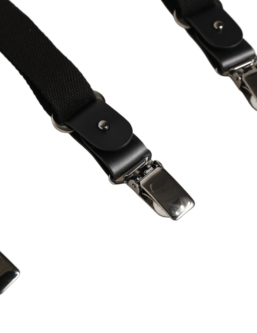 Black Cotton Leather Elastic Y-back Metal Clips Suspender