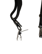 Black Cotton Leather Elastic Y-back Metal Clips Suspender