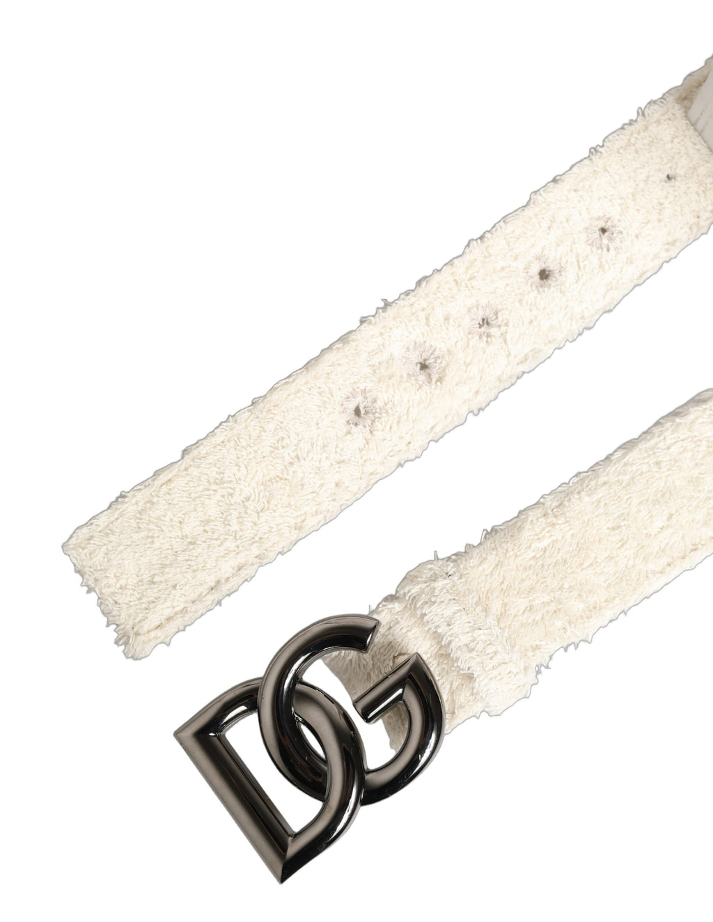 White Cotton Fleece DG Logo Metal Buckle Belt