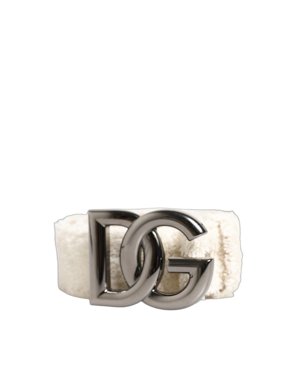 White Cotton Fleece DG Logo Metal Buckle Belt