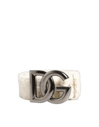 White Cotton Fleece DG Logo Metal Buckle Belt