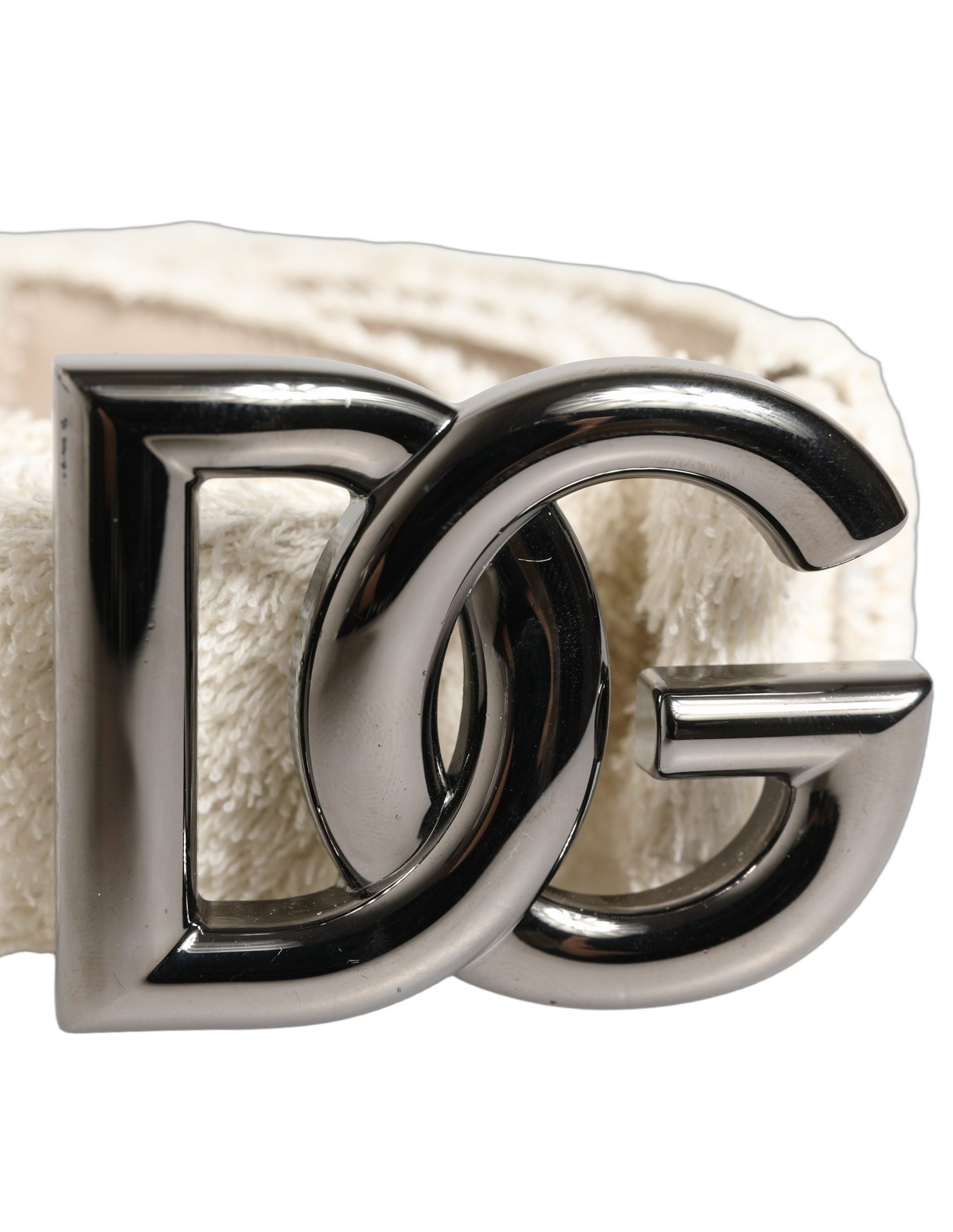 White Cotton Fleece DG Logo Metal Buckle Belt