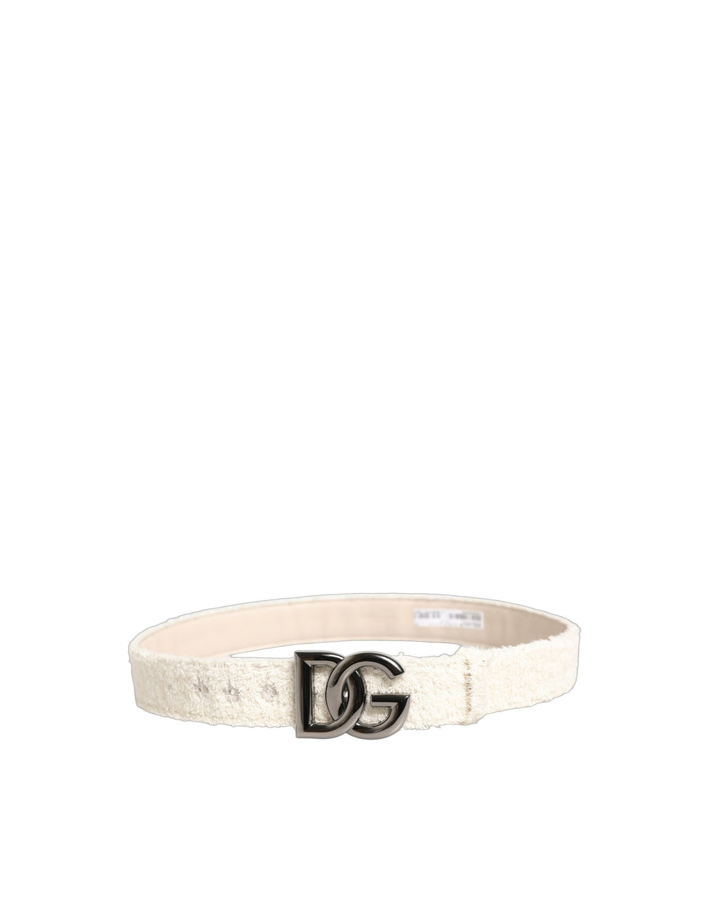 White Cotton Fleece DG Logo Metal Buckle Belt
