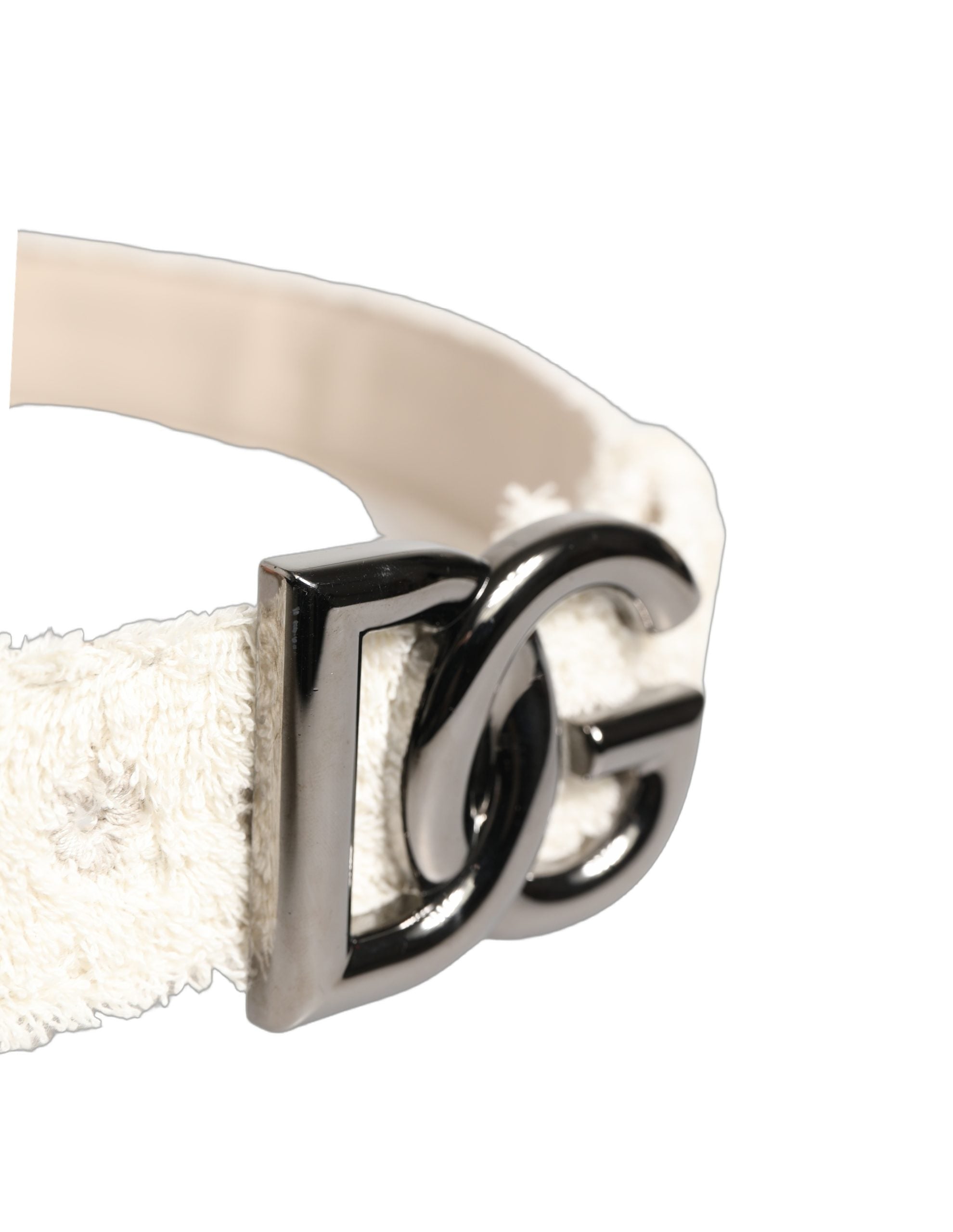 White Cotton Fleece DG Logo Metal Buckle Belt