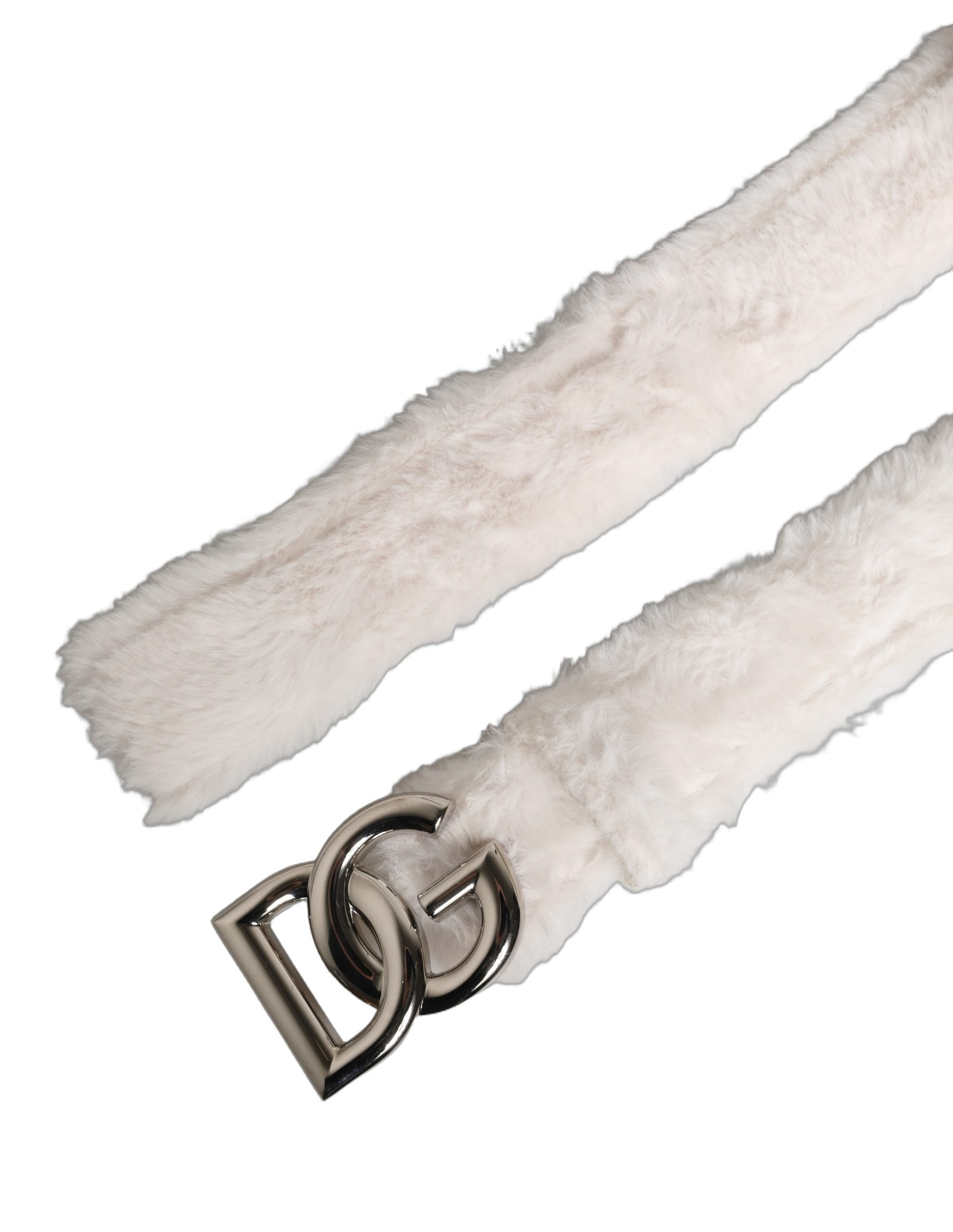 White Fleece Silver DG Logo Metal Buckle Belt