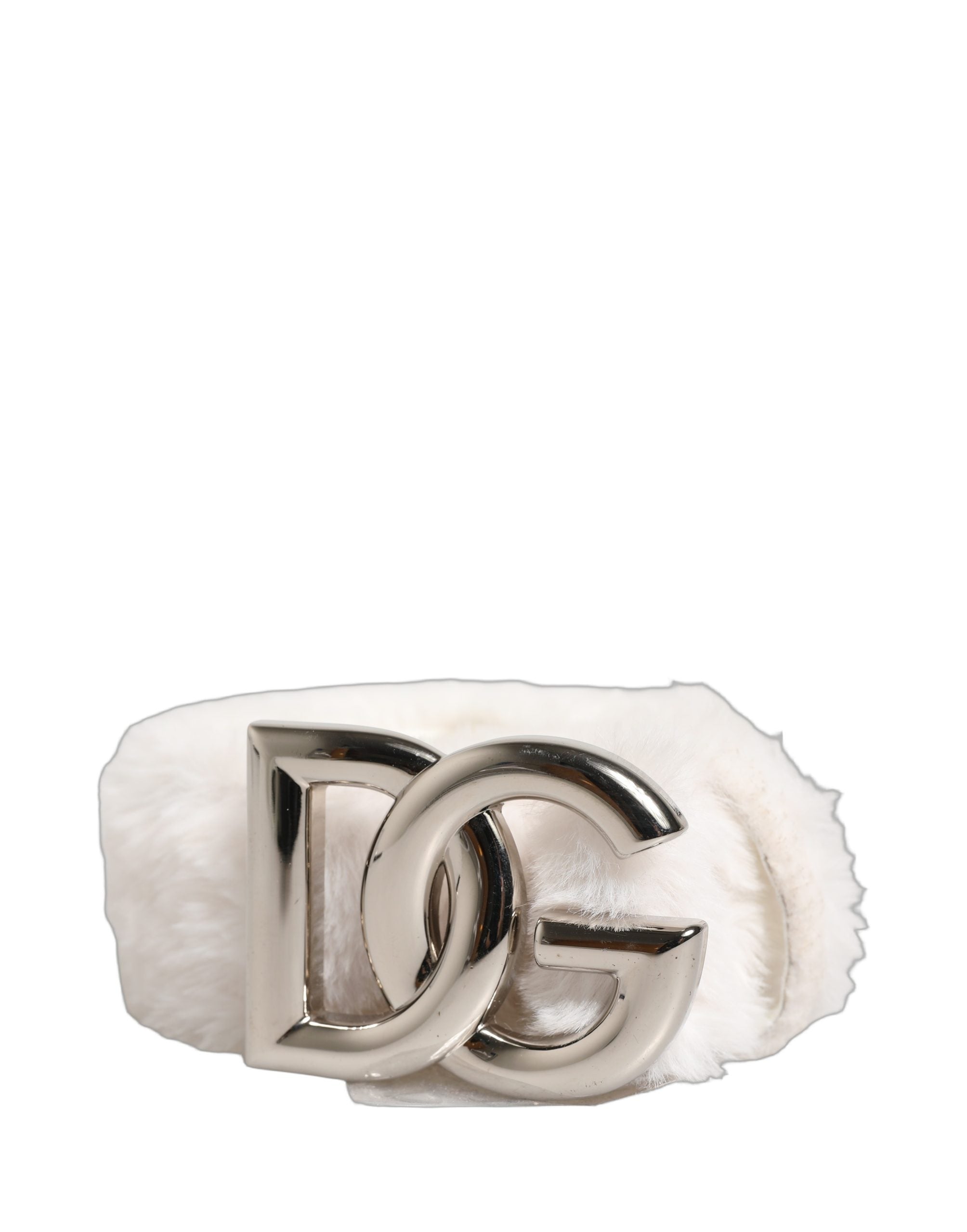 White Fleece Silver DG Logo Metal Buckle Belt