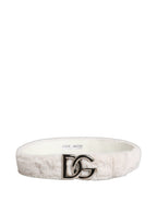 White Fleece Silver DG Logo Metal Buckle Belt