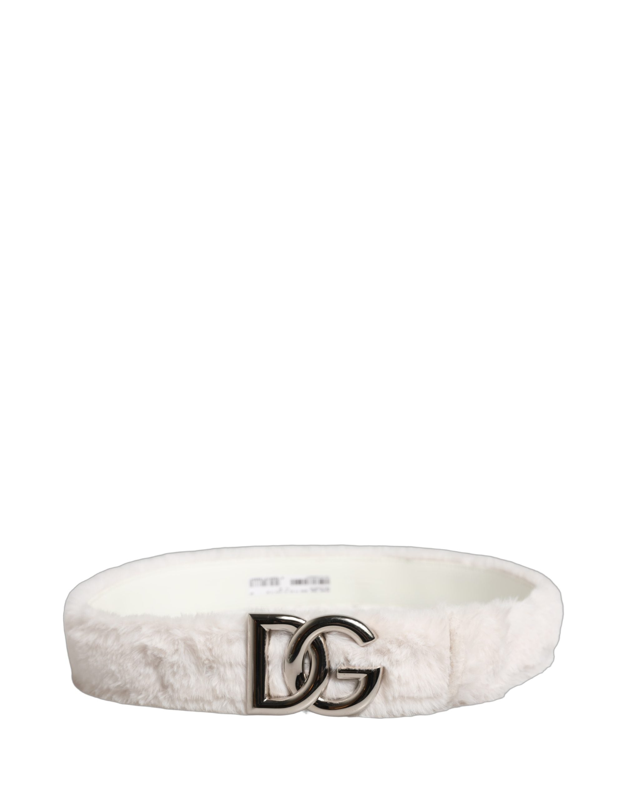 White Fleece Silver DG Logo Metal Buckle Belt
