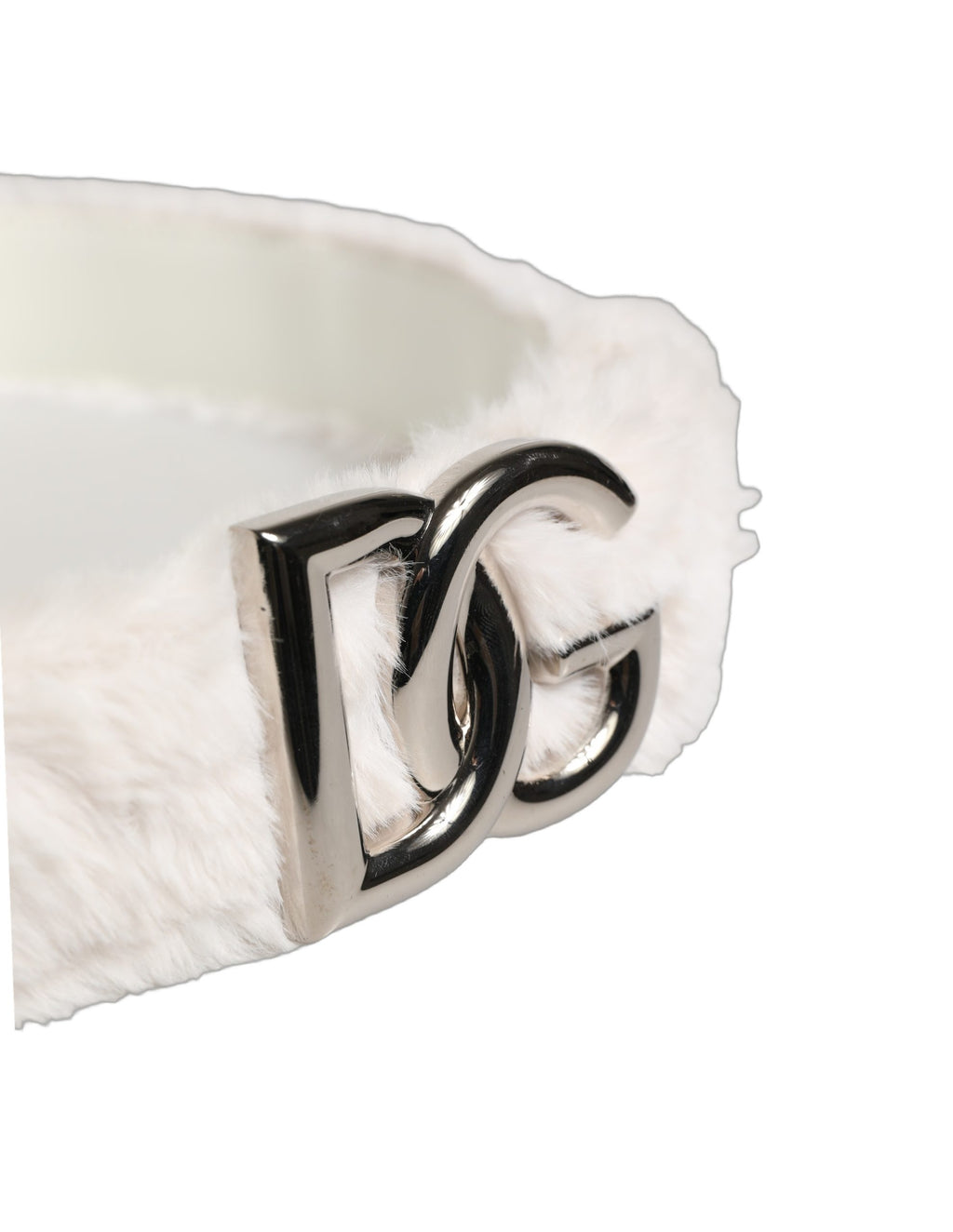 White Fleece Silver DG Logo Metal Buckle Belt