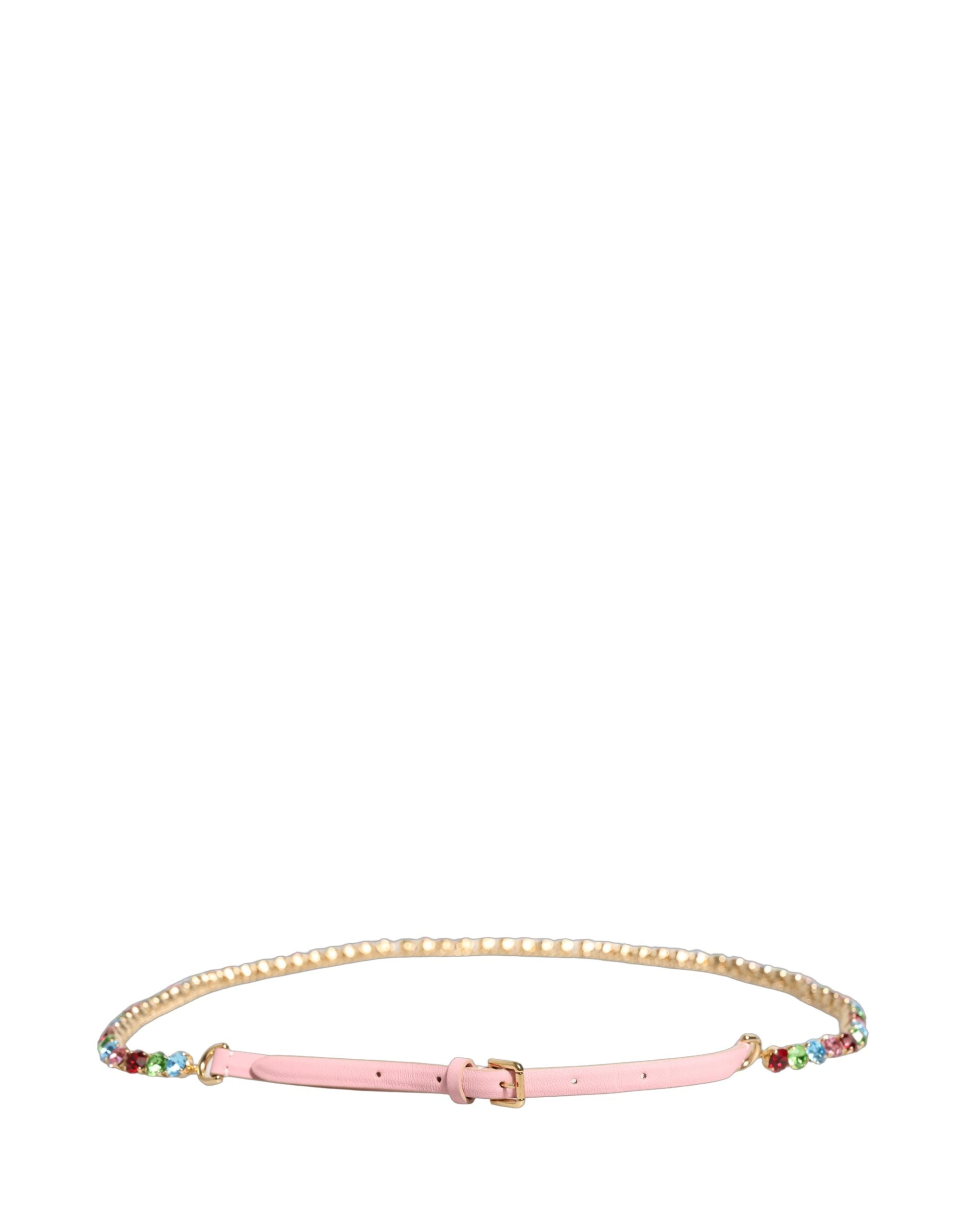 Pink Leather Crystal Chain Embellished Belt
