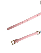 Pink Leather Crystal Chain Embellished Belt