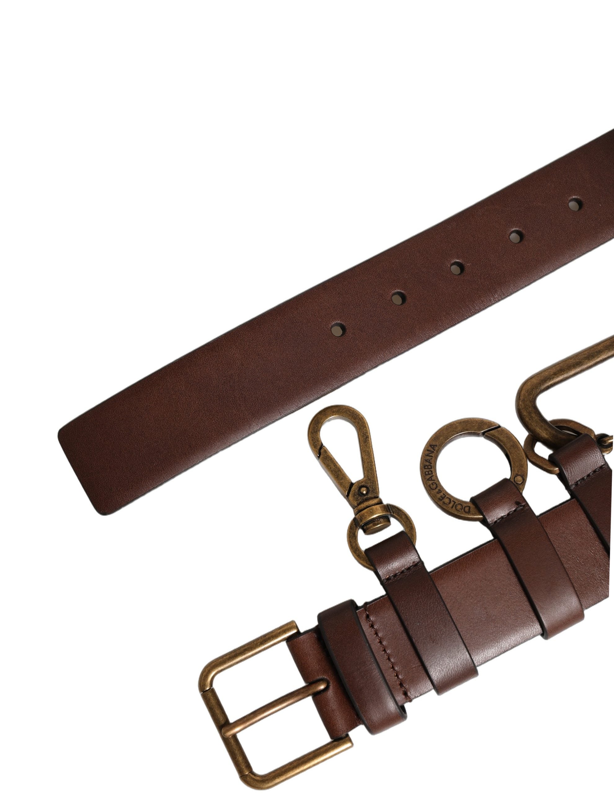 Brown Calfskin Leather Gold Metal Buckle Belt
