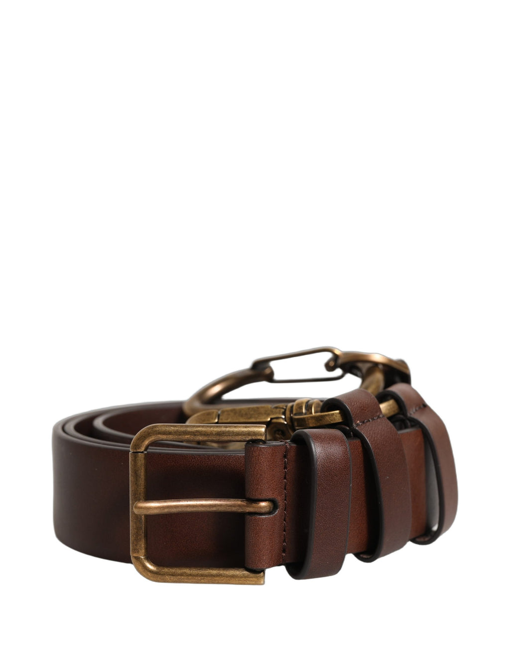 Brown Calfskin Leather Gold Metal Buckle Belt