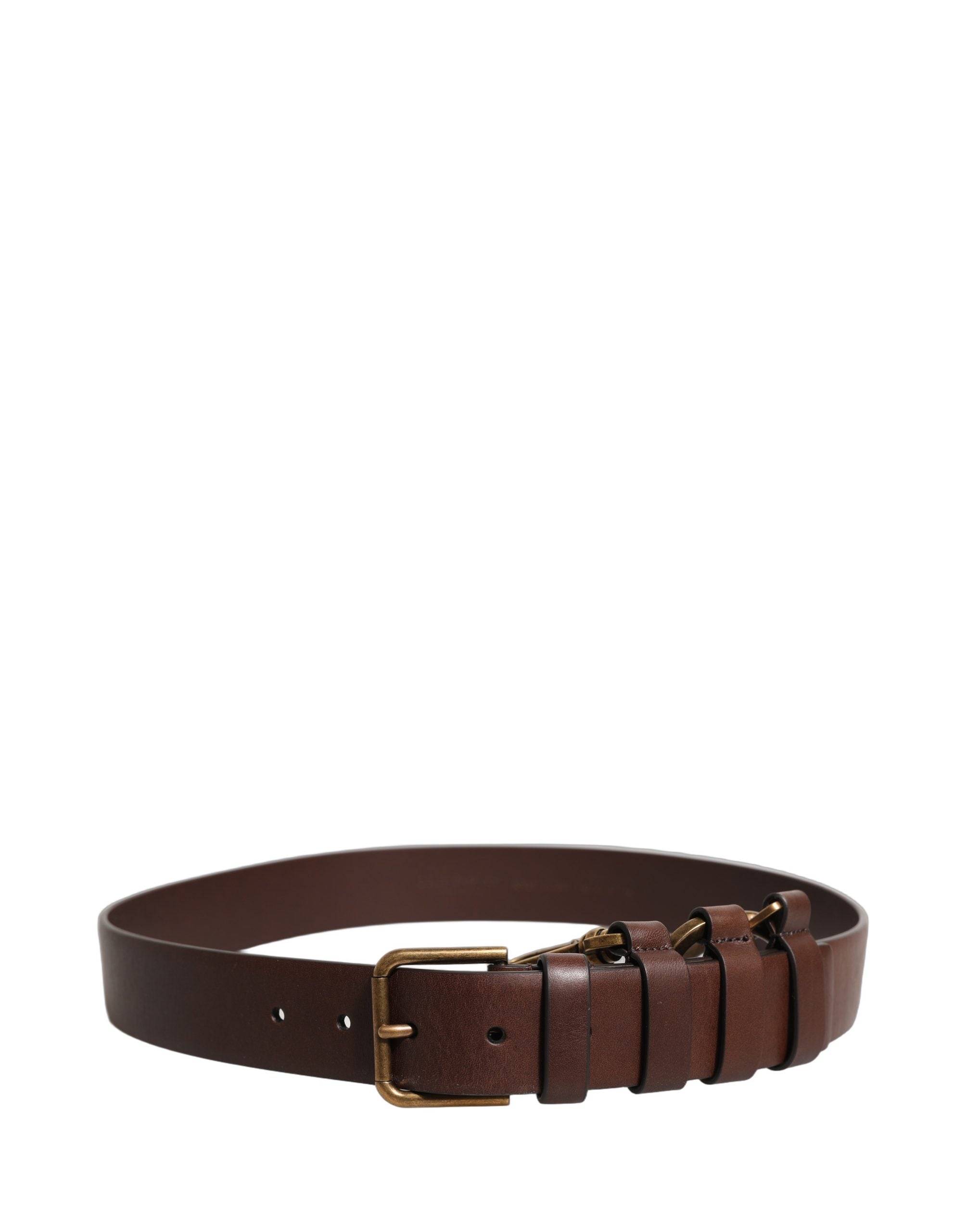 Brown Calfskin Leather Gold Metal Buckle Belt