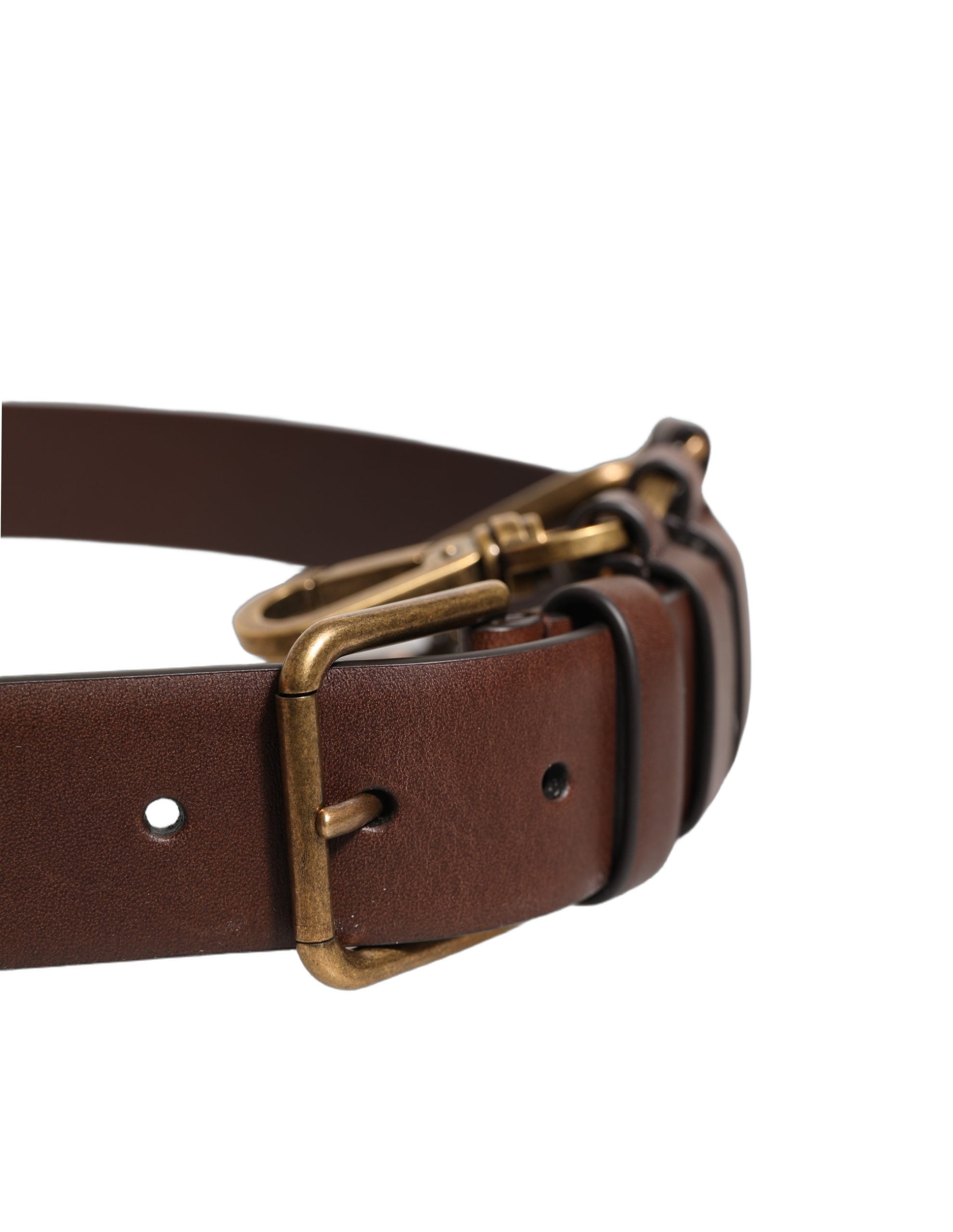 Brown Calfskin Leather Gold Metal Buckle Belt