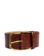 Brown Calfskin Leather Gold Metal Buckle Belt