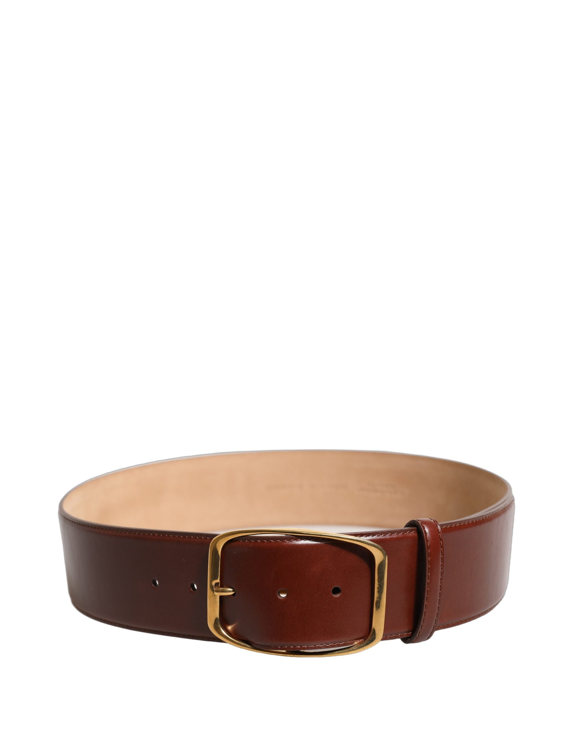 Brown Calfskin Leather Gold Metal Buckle Belt