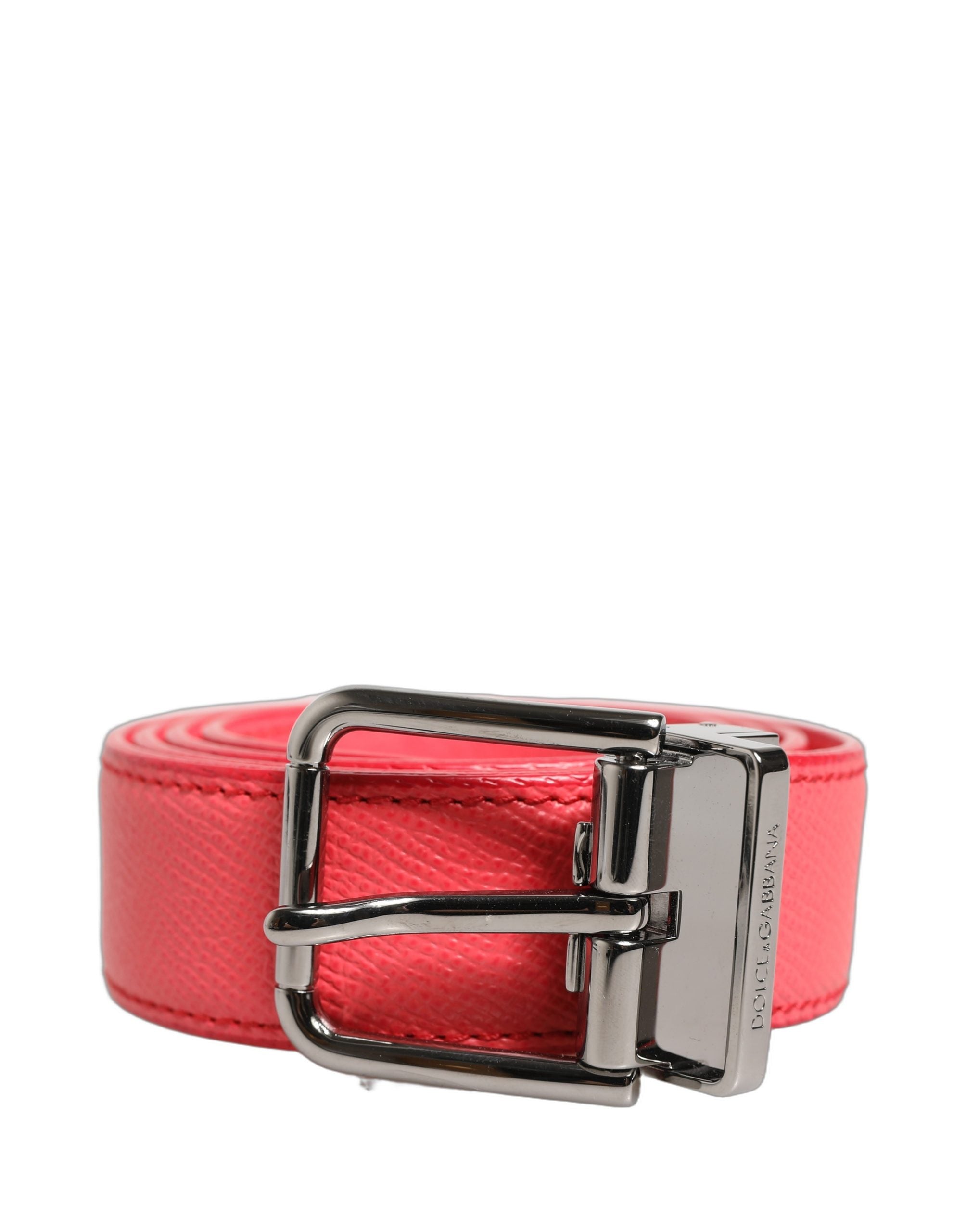 Pink Lambskin Leather Silver Metal Buckle Belt