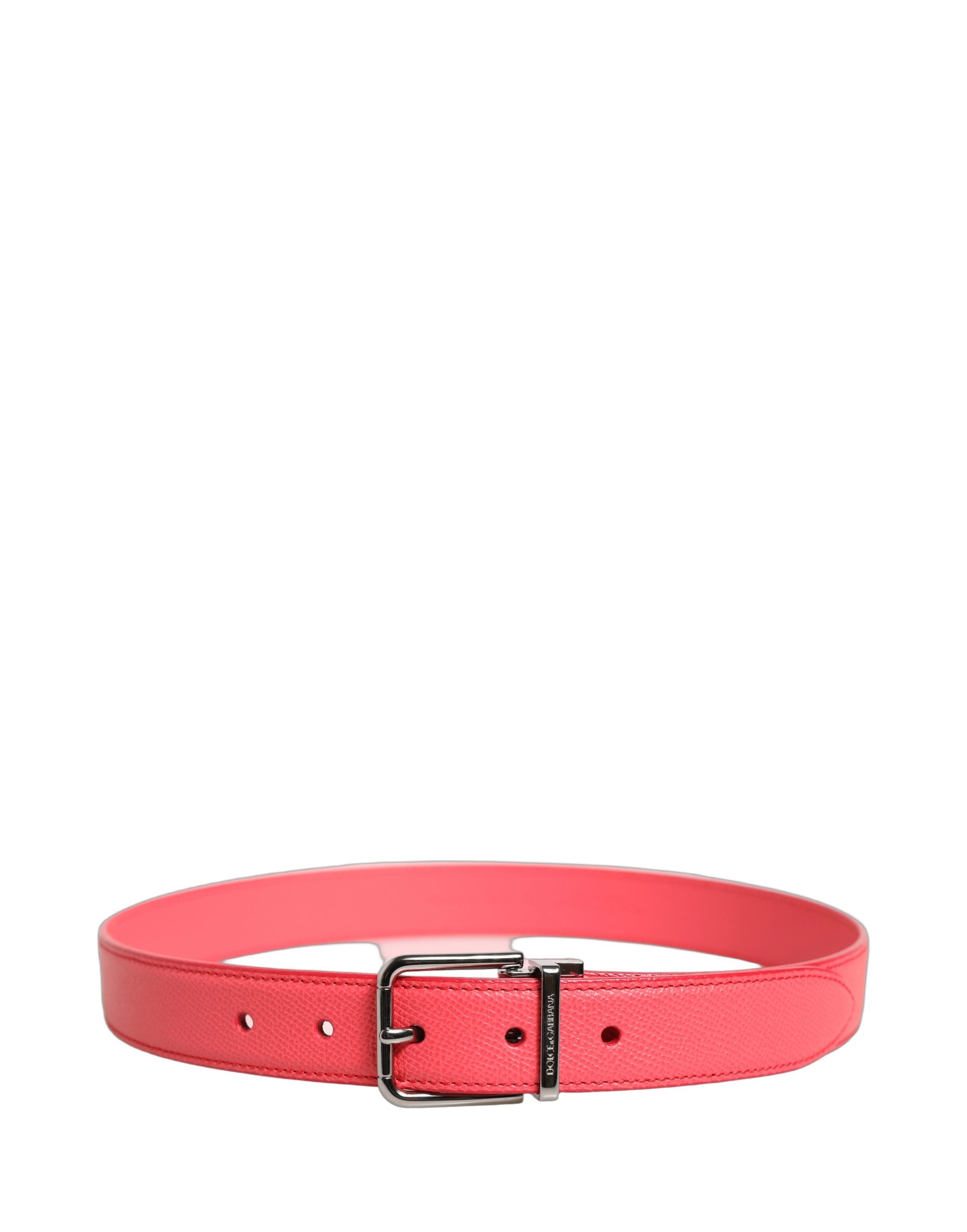 Pink Lambskin Leather Silver Metal Buckle Belt