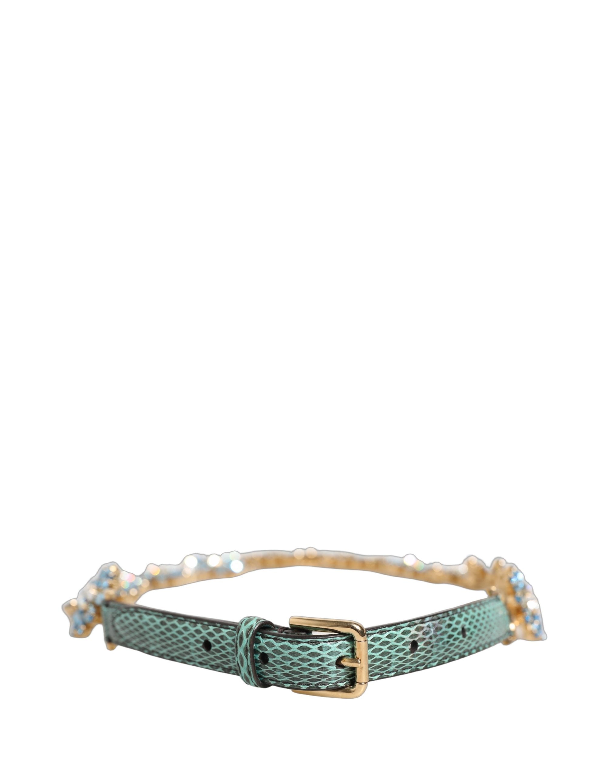 Green Leather Daisy Crystal Embellished Waist Belt