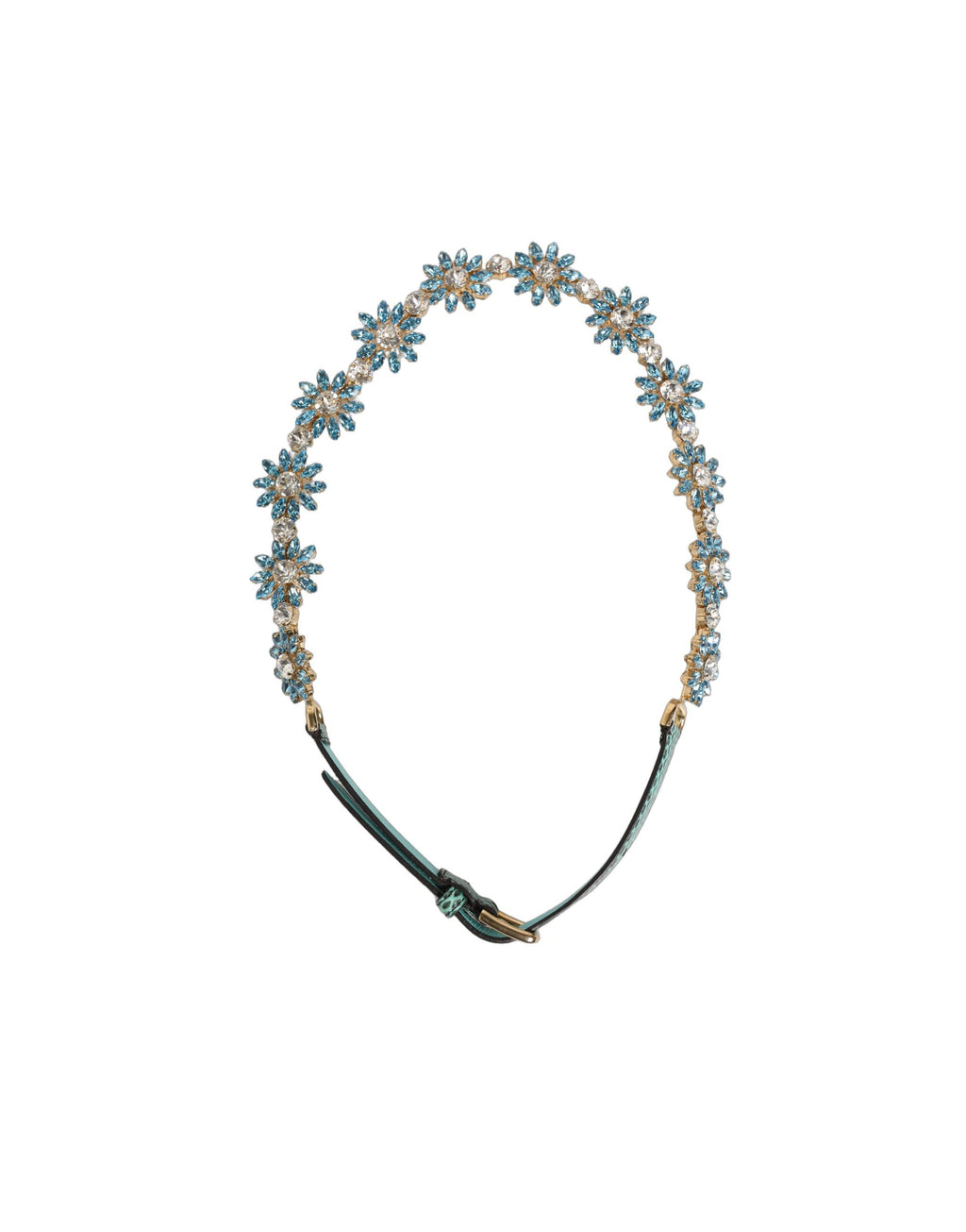 Green Leather Daisy Crystal Embellished Waist Belt