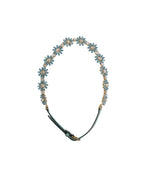 Green Leather Daisy Crystal Embellished Waist Belt