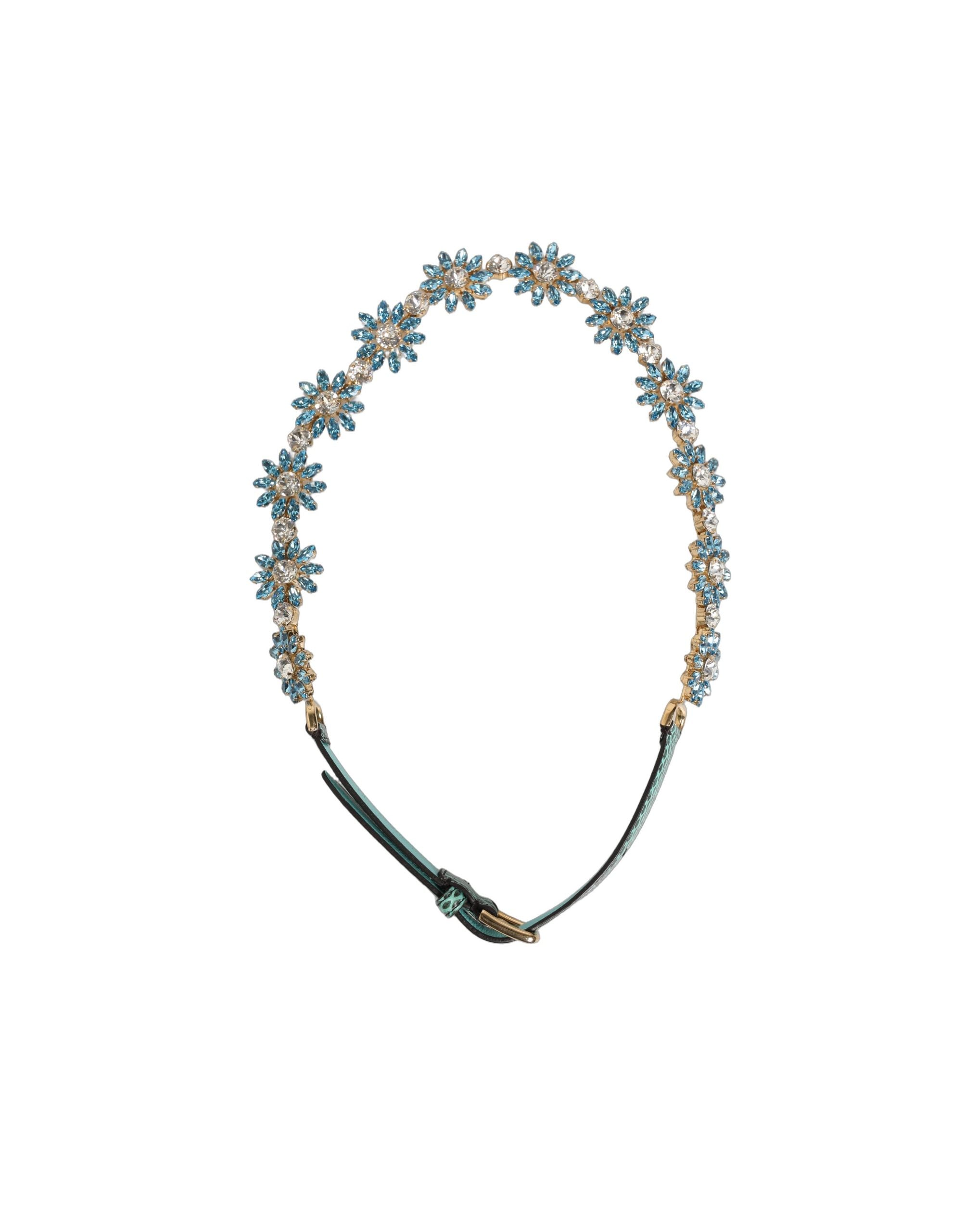 Green Leather Daisy Crystal Embellished Waist Belt