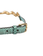 Green Leather Daisy Crystal Embellished Waist Belt