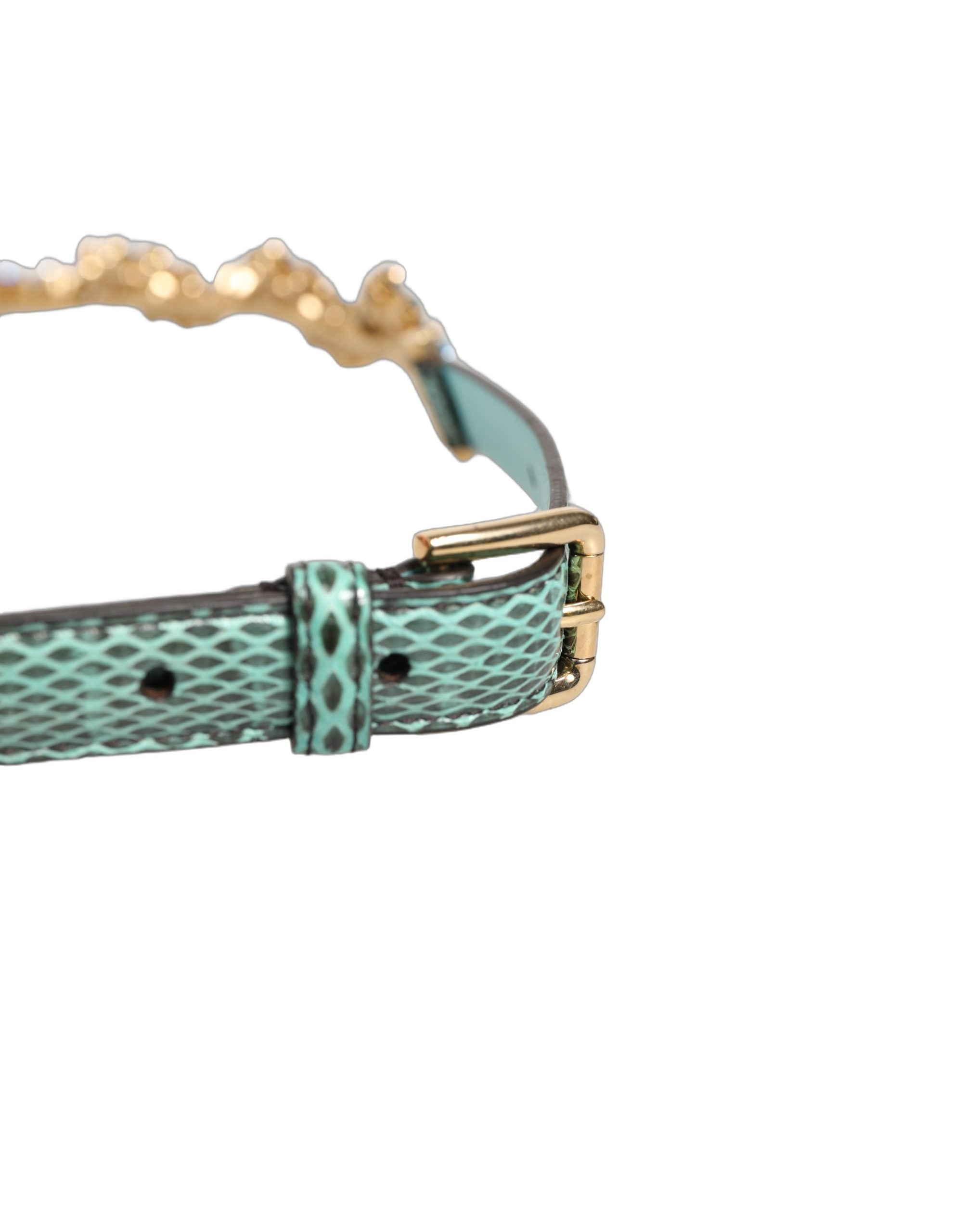 Green Leather Daisy Crystal Embellished Waist Belt