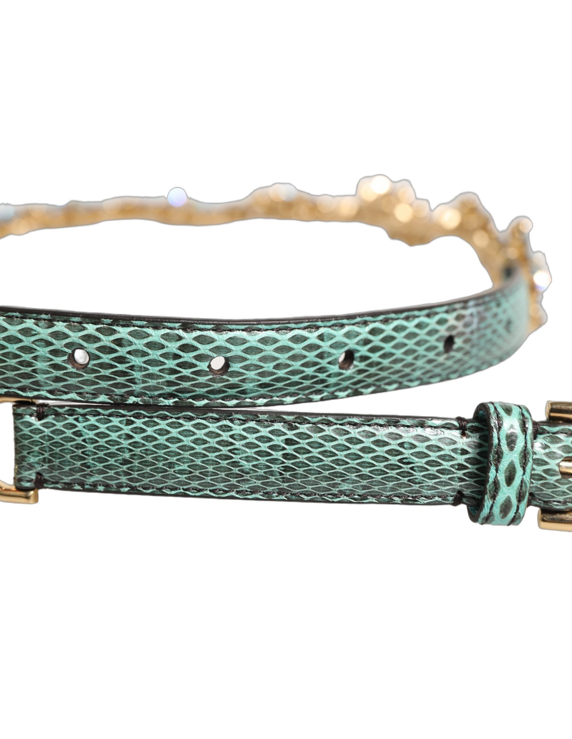 Green Leather Daisy Crystal Embellished Waist Belt