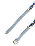 Blue Leather Crystal Chain Embellished Belt