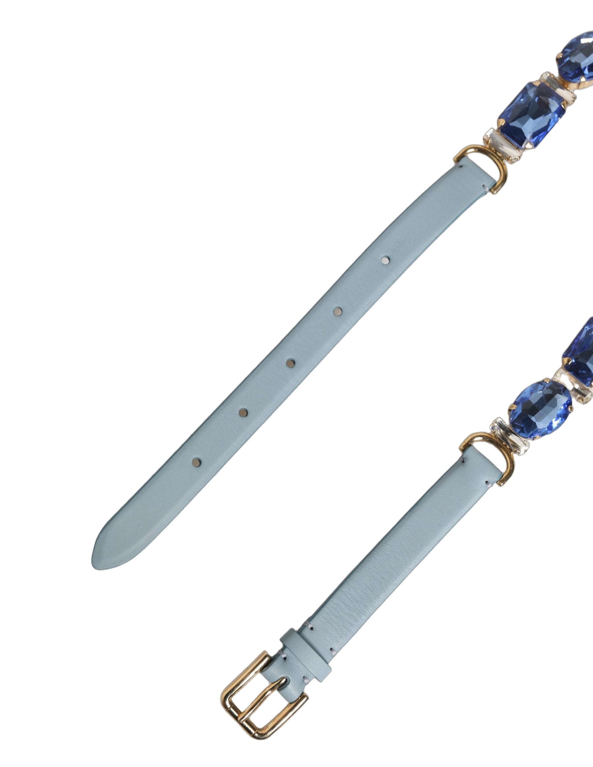 Blue Leather Crystal Chain Embellished Belt