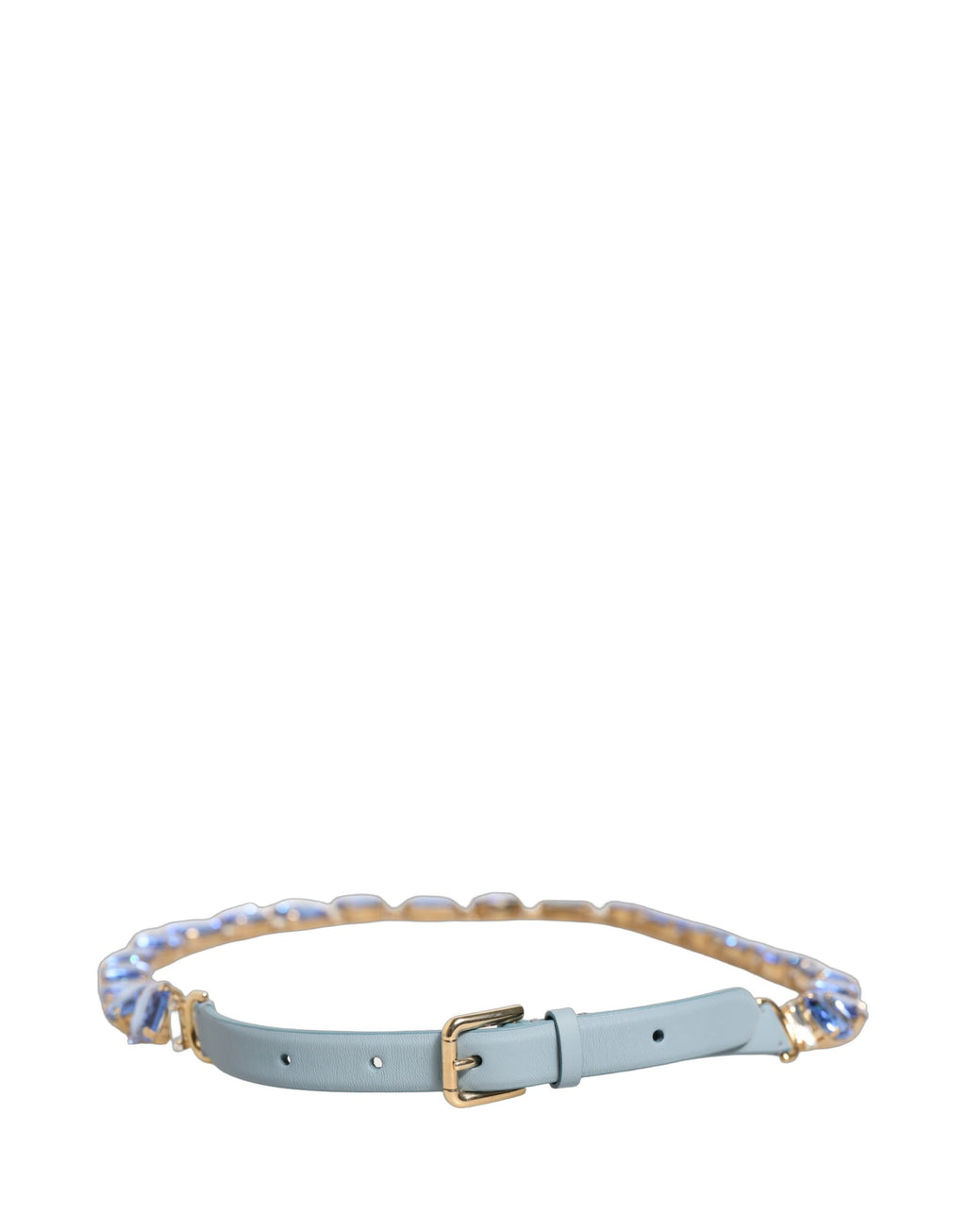 Blue Leather Crystal Chain Embellished Belt