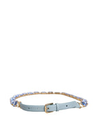 Blue Leather Crystal Chain Embellished Belt