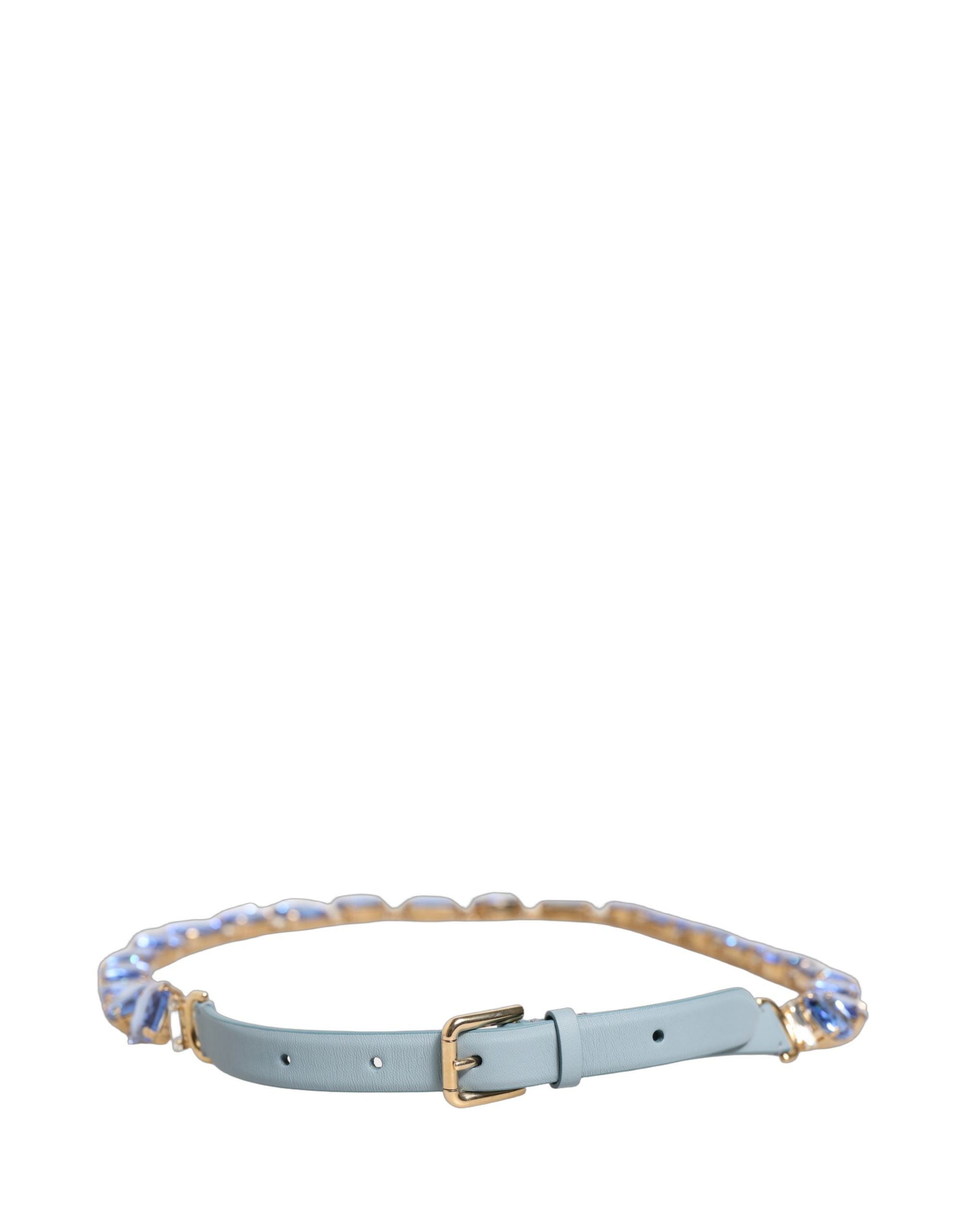 Blue Leather Crystal Chain Embellished Belt