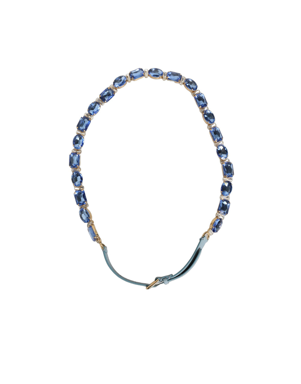 Blue Leather Crystal Chain Embellished Belt