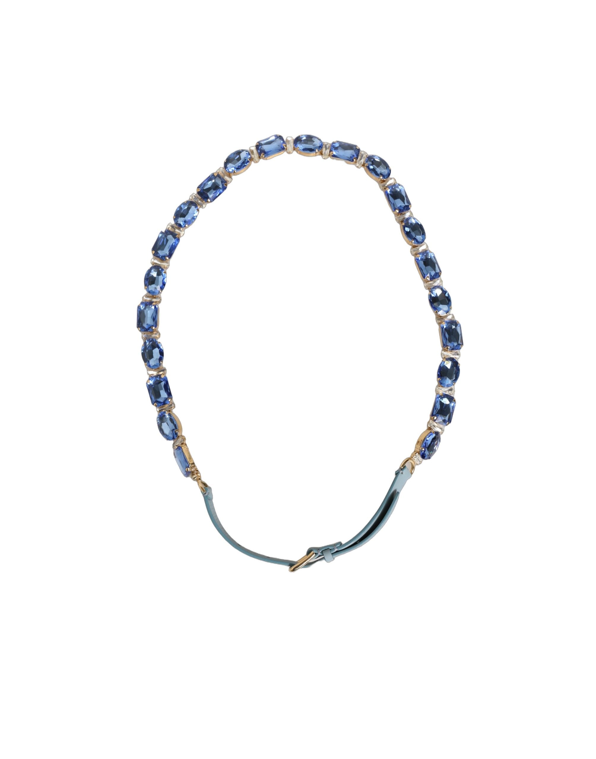 Blue Leather Crystal Chain Embellished Belt